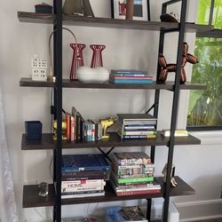 Industrial Bookshelf In Bookcase, Rustic Wood And Metal Five Shelves