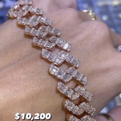 14k 70g 15mm Diamond Baguette Cuban Link Bracelet
