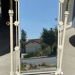 Vintage White & Brass Cheval Mirror