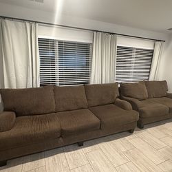 2 Piece Brown Corduroy Living Room Couch Set