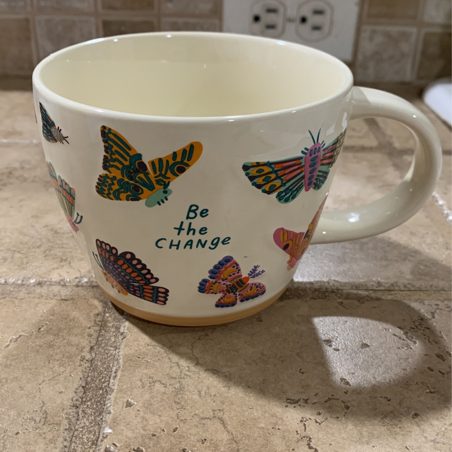 Opal House "Be the Change" Stoneware Coffee Mug Cup Butterflies Ceramic 16 oz