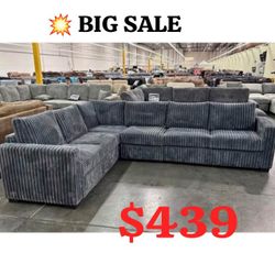 Dark Gray 119”x 92” Corduroy Living Room Sectional Sofa 