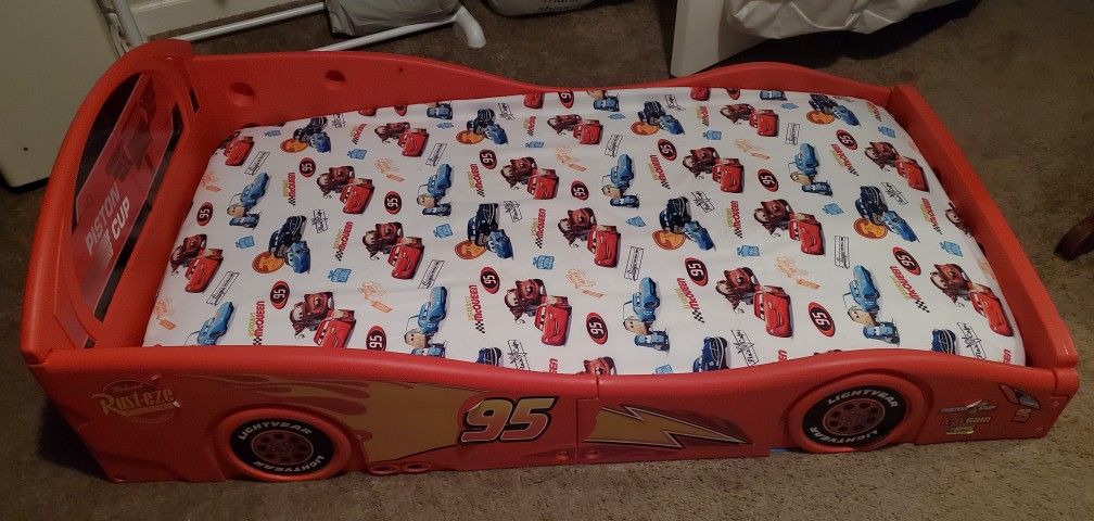 Toddler disney Cars Bed With Mattress And Sheet.