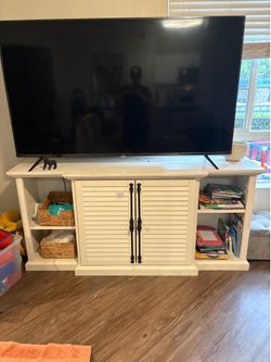 White TV Stand Media Console with Louvered Doors