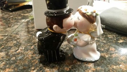 Wedding day salt and pepper shakers, new