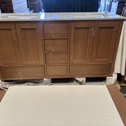  Brand New 100% Solid Wood Double Sink Bathroom Vanity – Premium Quality with White Countertop