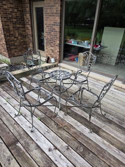 Vintage Ornate Cast Iron Patio Bistro set with Round Glass Top
