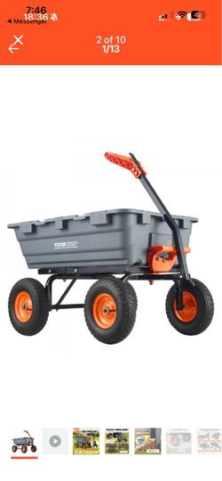 Garden Cart, Durable Poly Dump Cart with Simple Assembly Steel Frame, Versatile Dump Wagon with Dual-Function Handle, 6.48 cu.ft Utility Barrow 1200 l