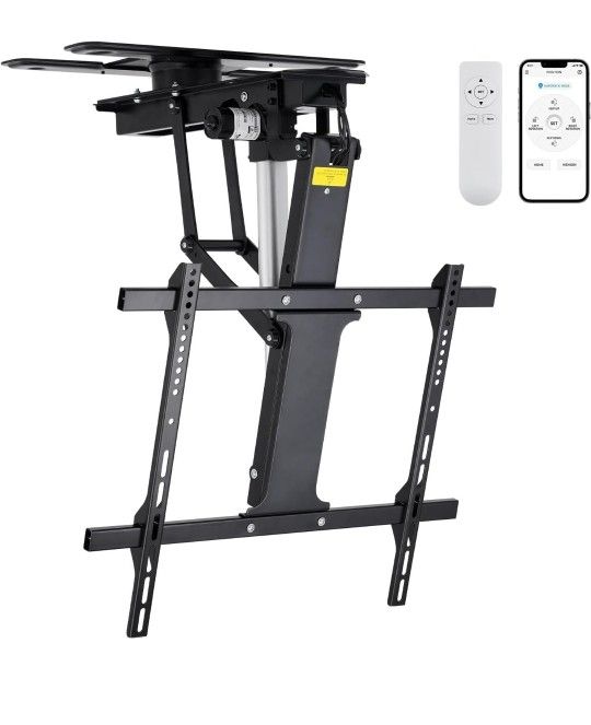 Electric Adjustable Flip Down Swiveling TV Mount with Remote and App Controller, Large Motorized Ceiling TV Mount for 32 to 75 Inch Flat and Curved Sc