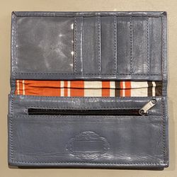 Leaders Teal Leather Bifold Wallet – Good Condition, Coin Pouch, Clear ID Slot