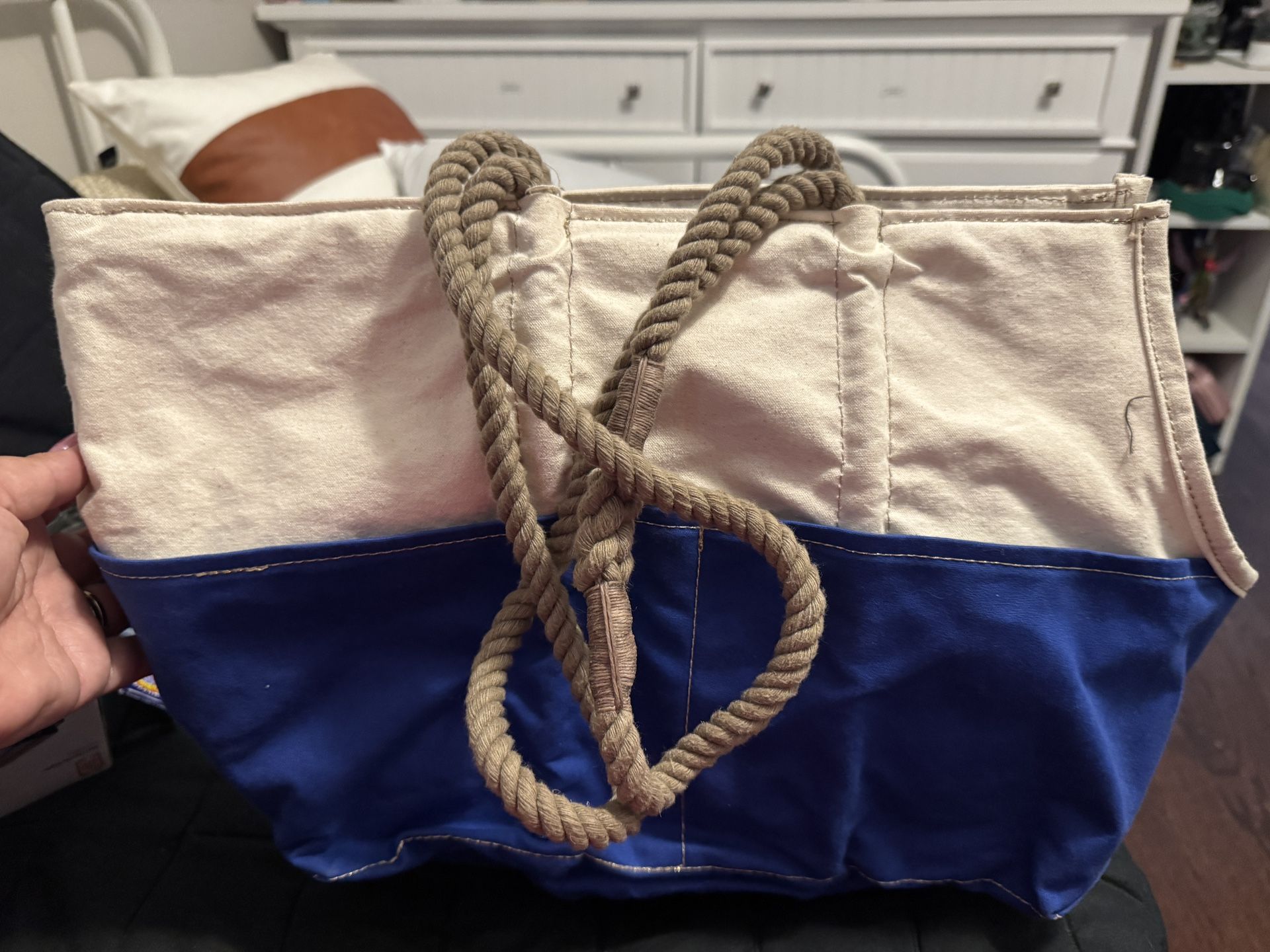 NATURAL & BLUE WAXED COTTON CANVAS DOG TOTE