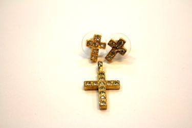 Gold Cross Earring and Pendant Set