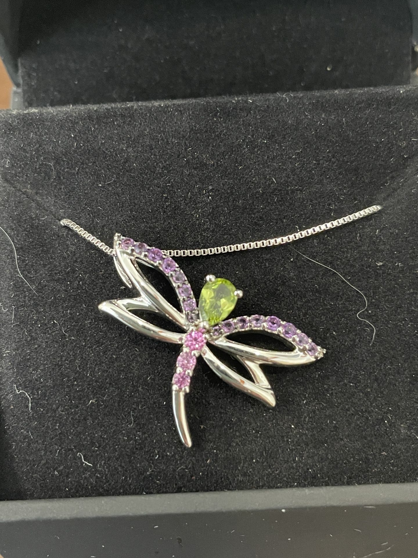 Kay Jewelers Sterling Silver Dragonfly Necklace with Peridot Amethyst Sapphire
