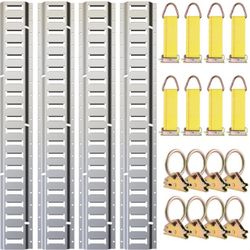 Trekassy 8ft E Track Tie-Down Rail Kit, 4 Pack 8' Etrack Rails With 16PCS E-Track Accessories Including 8 Steel O-Ring Anchors And 8 Rope Tie Offs For