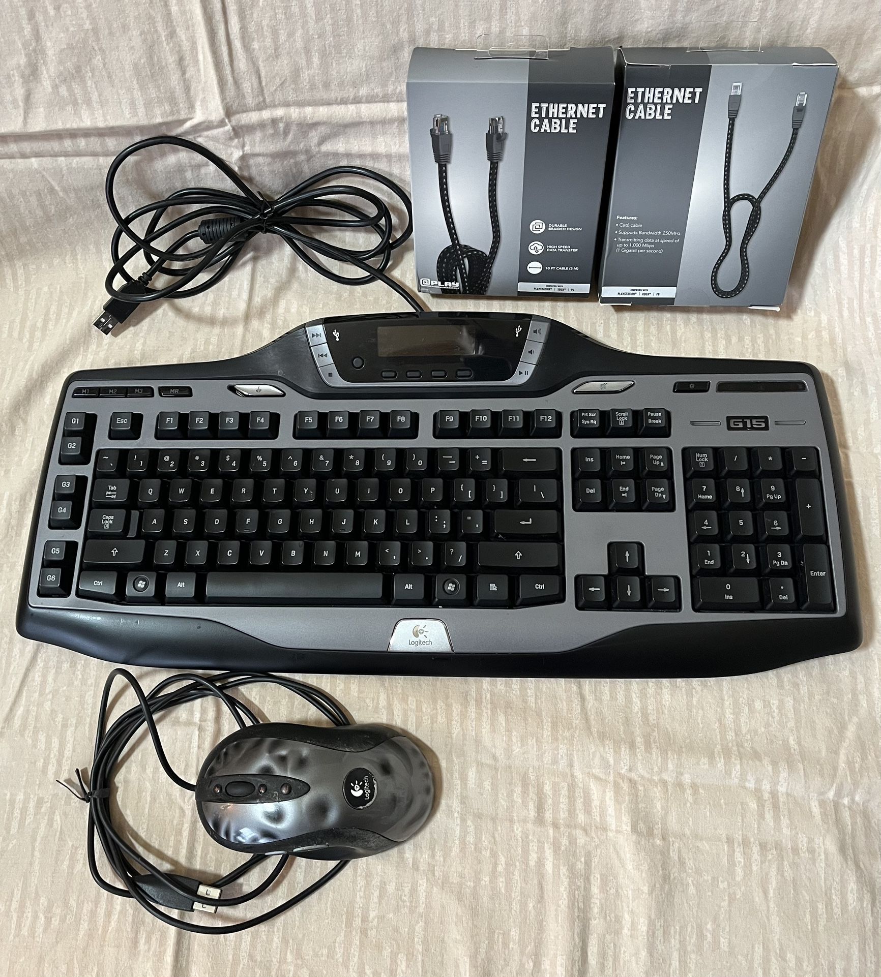 LOGITECH- G15 KEYBOARD & MX518 MOUSE, CAT6 ETHERNET CABLES