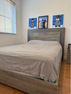 Modern queen bed and 2 nightstands for sale