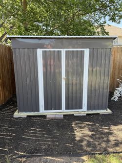 4x8 Slope-Roof Reinforced Storage Shed with Weatherproof Sloping Roof & 4 Air Vents, Heavy-Duty Sturdy Metal Frame, Left/Right Optional Door, Outdoor 