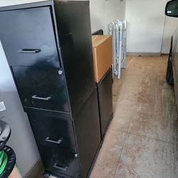 3x Black Metal Filing Cabinet – 2 Drawers with Rollers