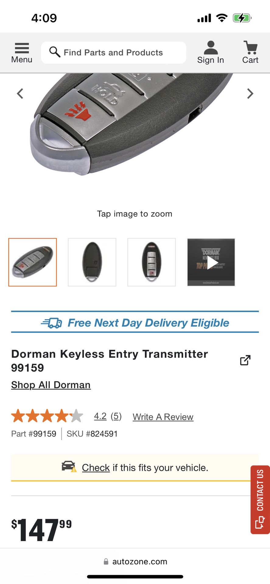 Dorman 99159 Keyless Entry Remote 4 Button Compatible with Select Infiniti / Nissan Models