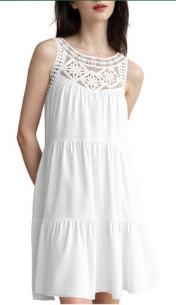 Summer Halter Dresses for Women Casual Spring Hollow Out Sleeveless Boho Sundresses Beach Vacation Dress  White, L  Brand new 