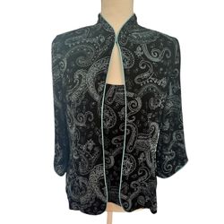 Alex Evenings  Black & Blue With silver Highlights Paisley Jacket/Shirt set