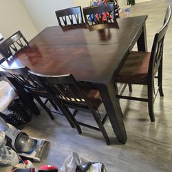 Solid Wood Espresso Dining Room Table 6 chairs