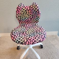 Kids Desk Chair Faux Fur Leopard