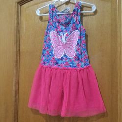New Chic Size 4 Blue Pink And White Butterfly Sun Dress