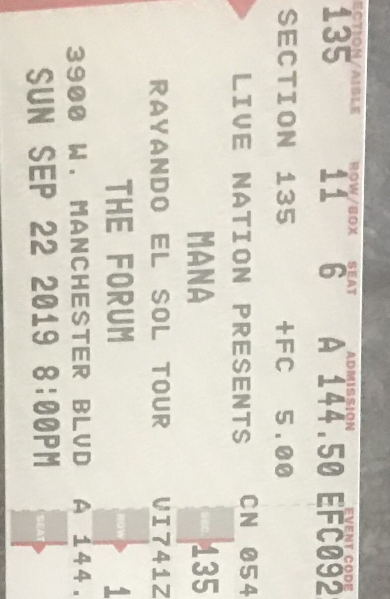 2 Mana concert tickets for $375 for 9-22-2019
