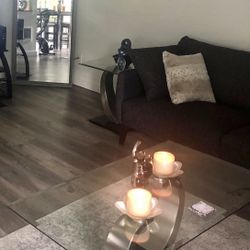 5-piece Glass Table Living Room Set With Matching Rug And Mirror