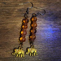 Gold Elephant Dangle Earrings