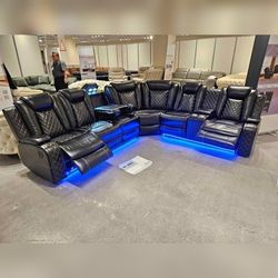 Black Breathing Leather 3 Pieces Recliner Sofa 