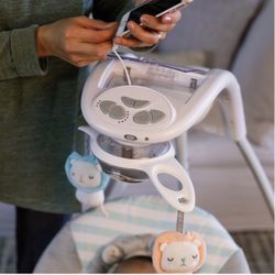 Ingenuity InLighten Baby Swing, Easy-Fold Frame, Swivel Infant Seat, Lights - Landry the Lion (Unisex )BRAND  NEW