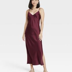 A New Day Maxi Slip Dress Satin In Burgundy 