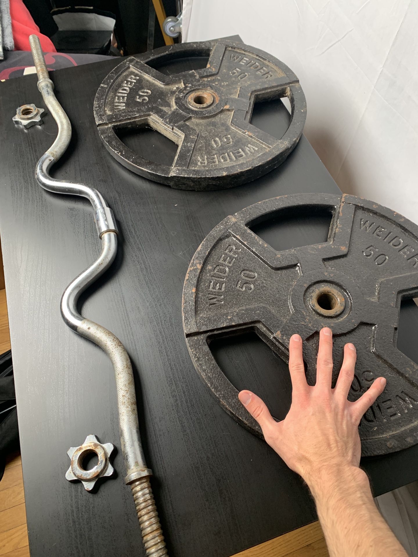 Curl Bar And 50lbs Workout Weights