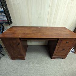 Wood Desk With Two Drawers And Storage Cabinet