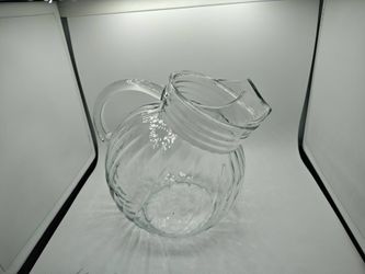 Vtg 1950s Anchor Hocking Fire King Vertical Ribbed Tilted Ball Pitcher 80 Ounces