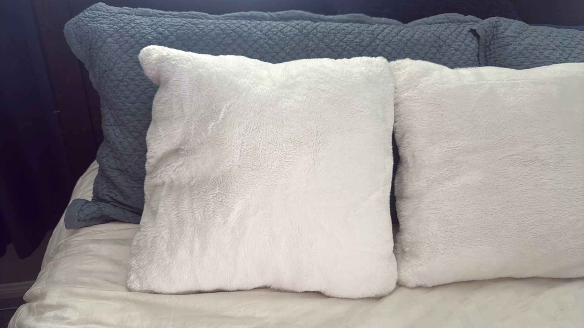 2 Small White Plush Decorative Pillows
