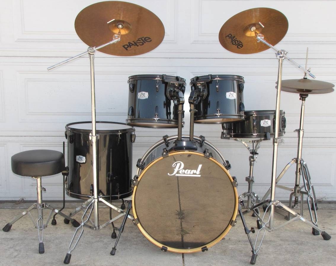 Pearl EX Black Drum Set With Paiste Cymbals And Hardware