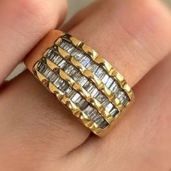 Jewelry 10k solid yellow gold ring baguette diamonds 1.50CTW size 8.25