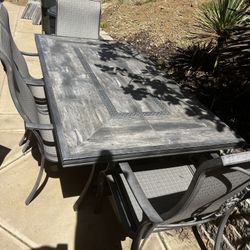 5-piece Outdoor Patio Dining Set - Metal Framed Stone Tile Table & 4 Matching Chairs