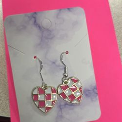 Heart Shaped Checkered Print Earrings. 