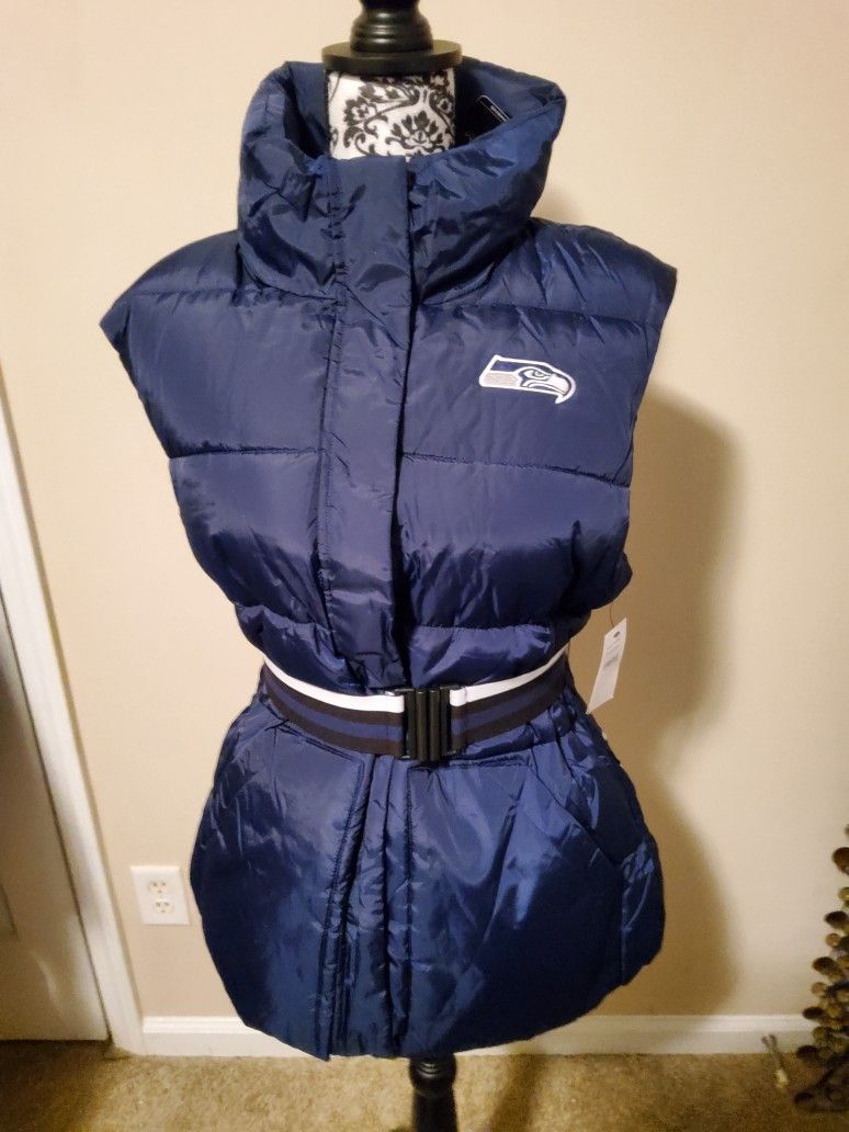 Womens Seattle Seahawks Puffer Vest with Elastic Belt Size Large