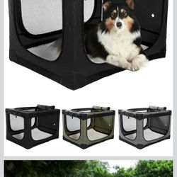 24 Inch Collapsible Travel Dog Crate for Medium Large Dogs, Portable Dog Crate 4-Door Foldable Soft Kennel with Chew-Proof Mesh Windows for Indoor & O