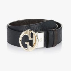 Gucci Unisex Reversible Black/Brown Belt, Interlocking GG Gold-Tone Buckle Size 30-32