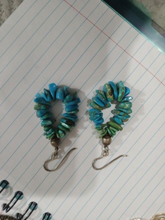 Silver And Chunky Turquoise Ear Rings 