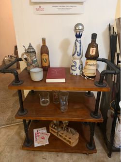 Industrial 3-Tier Wood and Pipe Bar Cart