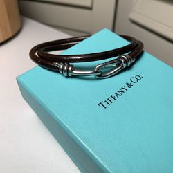 Tiffany Bracelet Silver 925 And Leather SIZE XL. KENDALL AREA