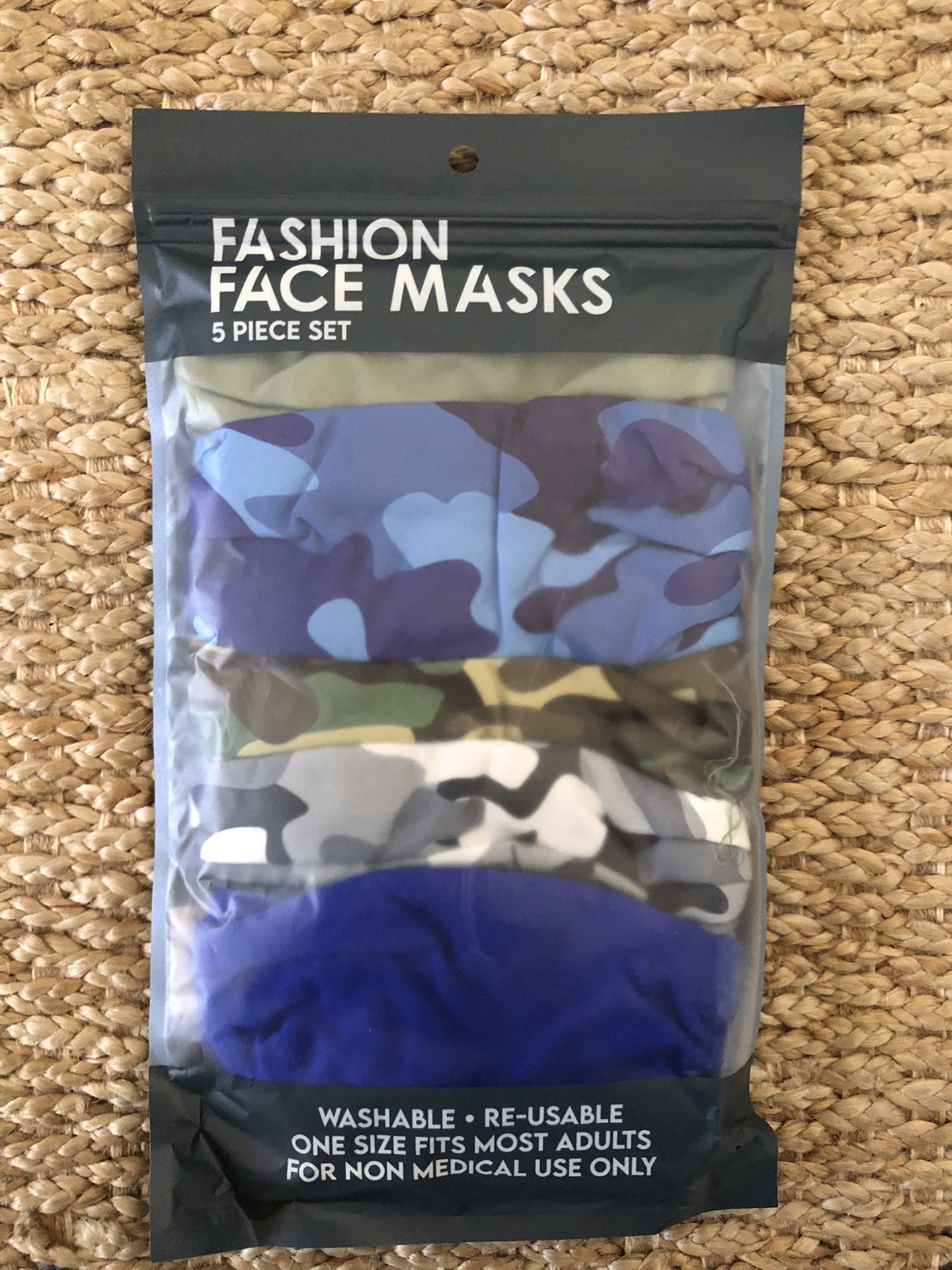 Fashion Camo Face Masks, 5-Pack