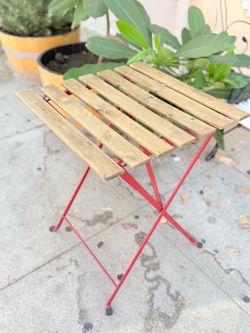 Folding Bistro Side Table Red Metal Wood